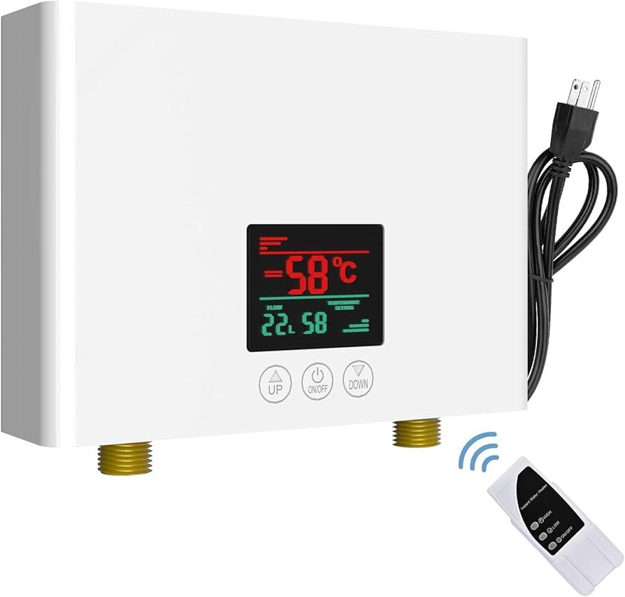 Tankless Water Heater Electric 3000W with Remote and LED Display - Automatic Control System - Fault Self-Test Function, On Demand Hot Water Heater Electric 110V for Home, Kitchen, and Bathroom