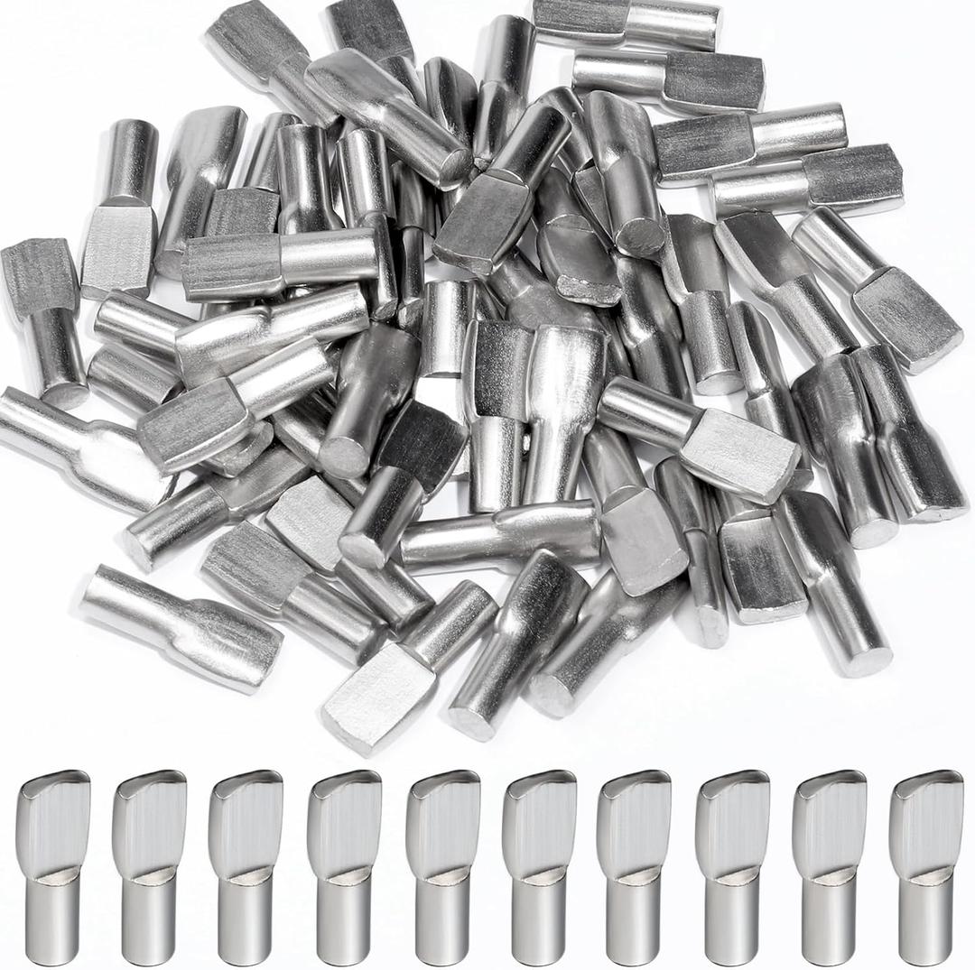 FANDAMEI 5mm Shelf Pins, Cabinet Shelf Pegs for Shelves, Pegs for Cabinet Shelves, Spoon Shape Nickel Plated Shelf Support Pegs, Cabinet Pegs, 60 PCS (Silver)