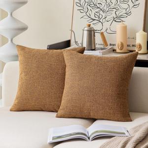 Kevin Textile Set of 2 Decor Burlap Natural Style Faux Linen Throw Pillow Cover Cushion Case for Floor with Invisible Hidden, 26-inches, Hazel Brown