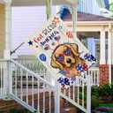 God Bless America Wood Cute Dog Balloons Stars Patriotic America 4th of July Memorial Day Independence Day House Flag Large 28X40 Inch Big Vertical Double Sided Outside Yard Outdoor Outside Holiday Decoration