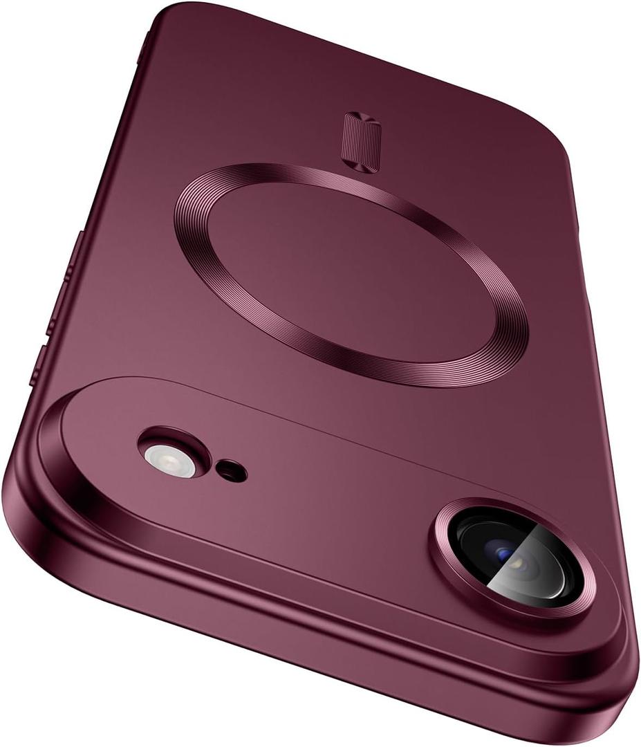 Magnetic for iPhone Air Case, Compatible with MagSafe, Built-in Camera Lens Protector, Slim Thin Soft Silicone Bumper Shockproof Metallic Luster Phone Case for iPhone 17 Air (Burgundy Red)