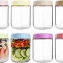 Overnight Oats Containers with Lids, 16oz Glass Jars with Lids 8 pcs, Wide Mouth Mason jars for Salad, Yogurt, Snacks, Meal Prep (Multicolor)