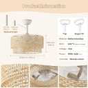 20" Boho Ceiling Fans with Lights, Rattan Fandelier Chandelier Ceiling Fan with Light Remote Control, Caged with 6 Speeds for Bedroom, Nursery
