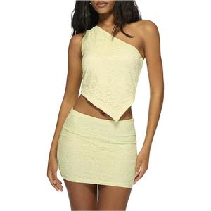 WDIRARA Women's Summer 2 Piece Sets Asymmetrical One Shoulder Going Out Tank Top Bodycon Mini Skirt Sexy Party Club Outfits, S