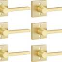 EHOMEWARE 6 Pack Satin Brass Dummy Door Handle, Gold Interior Door Lever for Pull or Push Only, Heavy Duty Single Sided Door Handles for French or Closet Doors