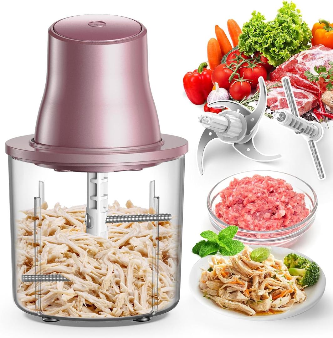Chicken Shredder, Electric Food Chopper with Meat Grinder & Chicken Breast Shredder Tool with 250W Copper Motor, 1.5L Bowl & Bi-Level Blades Anti-Slip Base for Meat/Fruits/Vegetable/Pet Food (Pink)