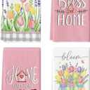 Artoid Mode Tulip Butterfly Lavender Vase Bow House Heart Spring Kitchen Towels Dish Towels, 18x26 Inch Farmhouse Summer Decoration Cleaning Set of 4