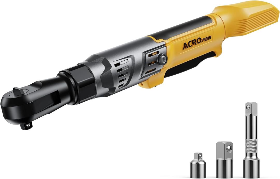 ACROPOW 3/8" Cordless Ratchet Wrench, Compatible with DEWALT 20V MAX Battery, 74Ft-Lbs Brushless Motor Electric Ratchet with Variable Speed, 1/2" & 1/4" Adapters, 3" Extension Bar (Tool Only)