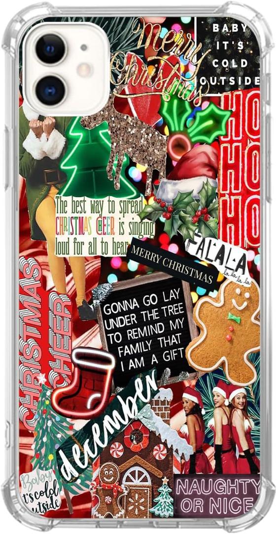 Winter Collage Case Christmas Day Cover for iPhone 12/iPhone 12 Pro, Cute Christmas Holiday Collage Case for Girls Women Men, Unique Trendy TPU Bumper Cover Case for iPhone 12/iPhone 12 Pro