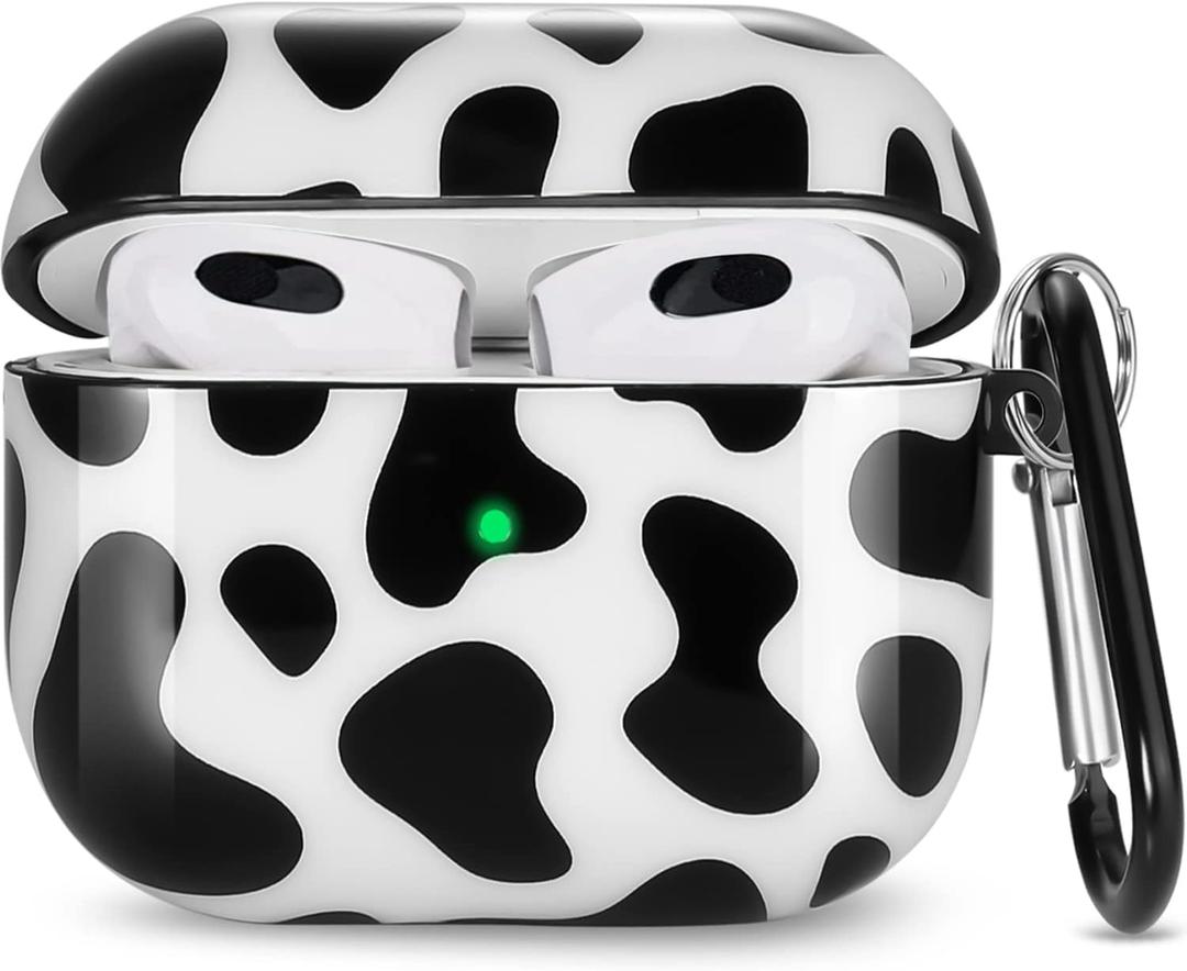 For Airpods 4 Gen Case 2024, Cute Cow Airpods 4th Generation Protective Hard Skin Women Girl with Keychain for Apple iPod Pro 4 Gen Case- Black Cow