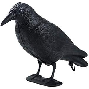 GUGULUZA Crow Decoys Full Body Plastic Crow Decoy for Hunting, Black Flocked Crow Decoy w/Feet Stake for Halloween Decor Yard Garden Decoration