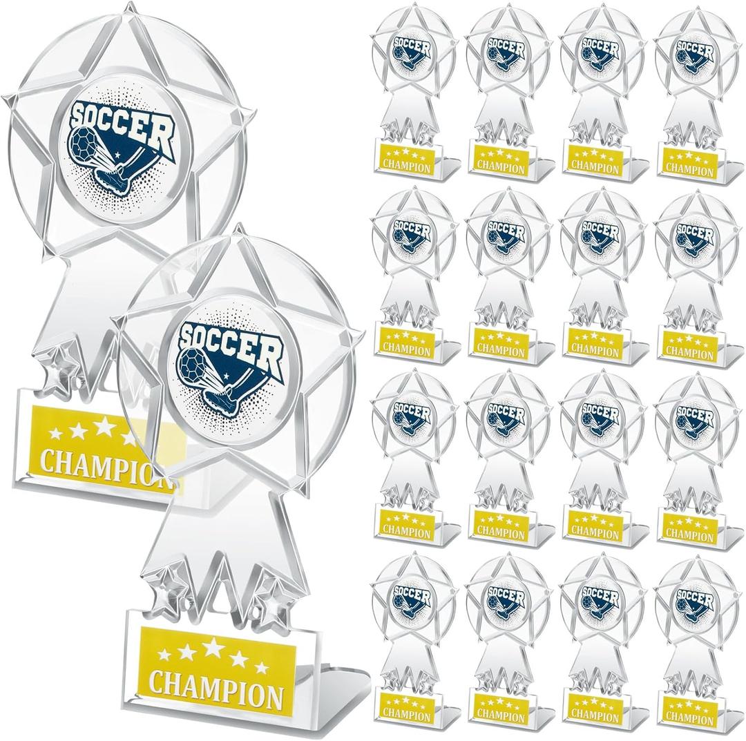 16 Pieces Basketball/Football Champion Trophy Set - Clear Acrylic Winner Prizes & Awards for Sports Competitions, Souvenir Gifts & Decorations