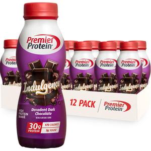 Premier Protein Shake INDULGENCE, Decadent Dark Chocolate, 30g Protein, 170 Calories, 3g Sugar, 11.5 fl oz, 12 Pack, Best By 01/06/2026