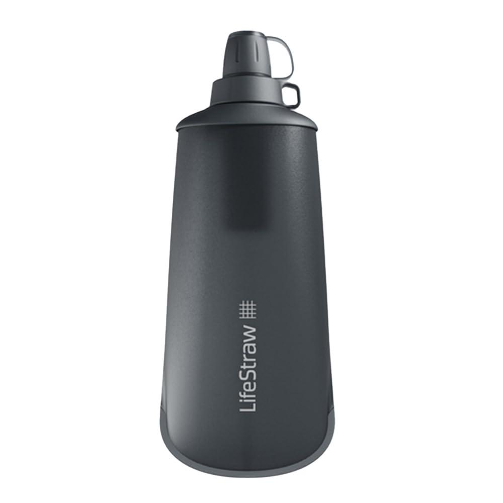 LifeStraw Peak Series Collapsible Squeeze Bottle Water Filter System BPA Free - 650 ml for Trail Running, Camping, Hiking, Travel, Cycling, and Fishing; Dark Mountain Gray