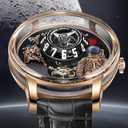 Space Station Automatic Watches for Men, Unique 3D Astronaut Space Style, 5ATM Waterproof Skeleton Mechanical Watch with Leather Strap