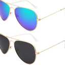 livho Sunglasses for Men Women Aviator Polarized Metal Mirror UV 400 Lens Protection (Gold Purple & Gold Black)