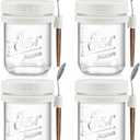 LANDNEOO 4 Pack Overnight Oats Containers with Lids and Spoons, 16 oz Glass Mason Jars with Airtight Lids, Overnight Oats Jars for Milk, Cereal, Fruit-White