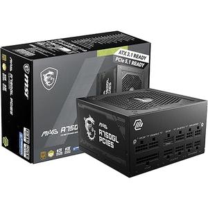 MSI MAG A750GL PCIE5, Fully Modular Compact Gaming 750W Power Supply, 80+ Gold, ATX 3.1 & PCIe 5.1 Ready, Native DualColor 12V2x6 Cable, 10 Year