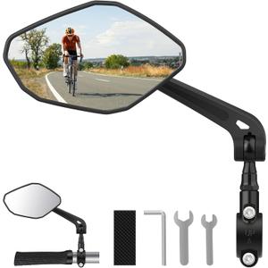 Bike Mirror, [Left 1Pcs] Bike Mirror Handlebar Mount, HD Large Bike Rear View Mirror, 360 Adjustable Wide Angle Safety Bicycle Rearview Mirrors Accessories for Ebike Mountain Bike Scooter