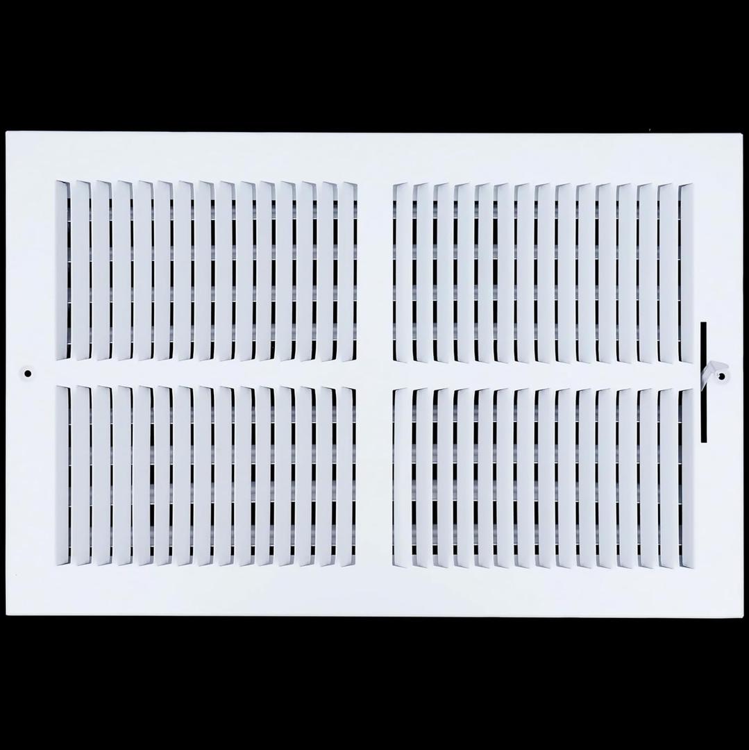 12x10 Supply Air Vent Cover 2-Way Grille for Wall or Ceiling Duct Opening - Flat Stamped Face Air Diffuser by HVAC Premium - White - Overall Size: 13.75" x 11.75"