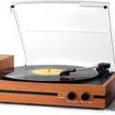 Vinyl Record Player With Dual Bookshelf Speakers Vintage Belt Drive Bluetooth Turntable