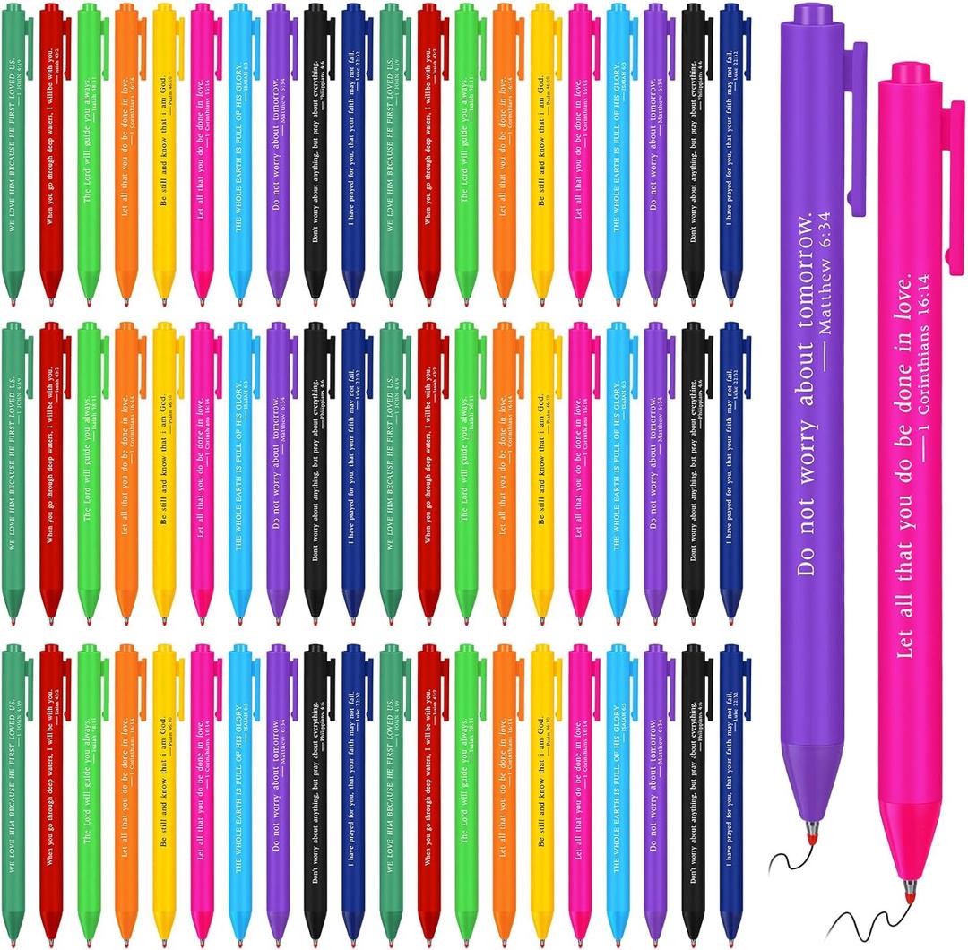 Cholemy 50 Pcs Bible Verse Pens Christian Gifts Bulk, Christian Pens for Women Inspirational Quotes Writing Tool Retractable Black Ink Religious Ballpoint for Women Men School Office(Bright)