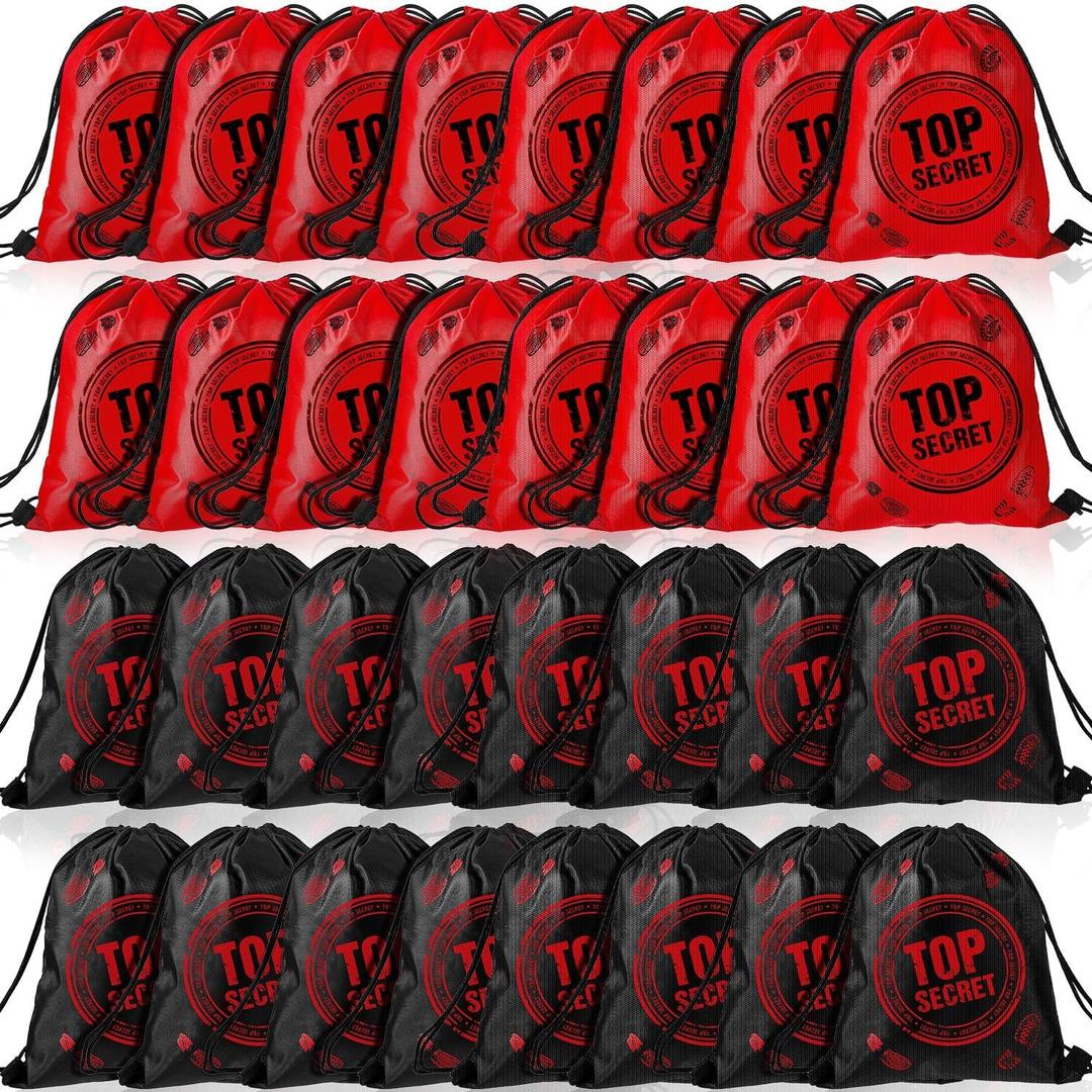 Amylove 32 Pcs Top Secret Theme Party Favor Room Drawstring Birthday Gift Bags Snack Candy Storage 9 x 12 Inches