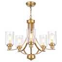 MELUCEE Gold Chandelier for Dining Room 5 Light with Clear Glass Shade