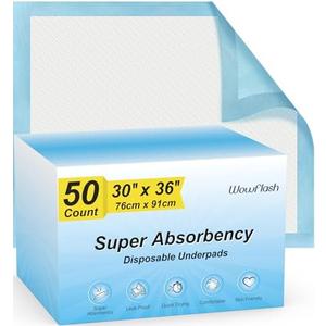 Wowflash Super Absorbency Disposable Leakproof Underpads with Quick Drying for Baby, Adults, Puppy, Dog Bed Pee Pads, Extra Large, XXL Incontinence Pads, 30” x 36”, 50 Count