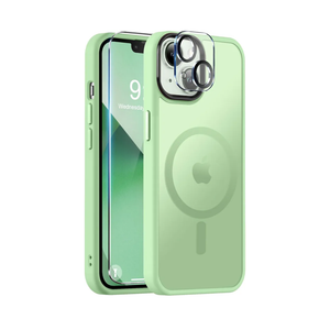 BossKiss Compatible with iPhone 13 Case, [Compatible with Magsafe] [Screen+Camera Protector] Magnetic Translucent Matte Women Men Girl Protective Cover for iPhone 13 6.1", Light Green Pack of 2