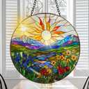 VAIIEYO Sun Sun Catcher Stained Glass Window Hanging Ornament, Handmade Sun Catcher Flower Landscape Decoration with Hooks for Window Garden Home, Birthday Housewarming Gift 7.8 inch