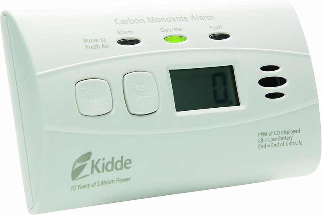 Kidde Carbon Monoxide Detector with 10-Year Battery, Digital Display, 3 LEDs, Replacement Indicator, Peak Level Memory