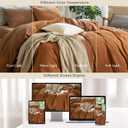 MooMee Bedding Duvet Cover Set 100% Washed Cotton Linen Like Textured Breathable Durable Soft Comfy (Solid Dark Orange, Palatial King/Oversized King 120"x98")