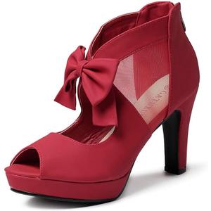 GATUXUS Open Toe Women Platform High Heel Shoes Bows Strappy Sandals Size 42