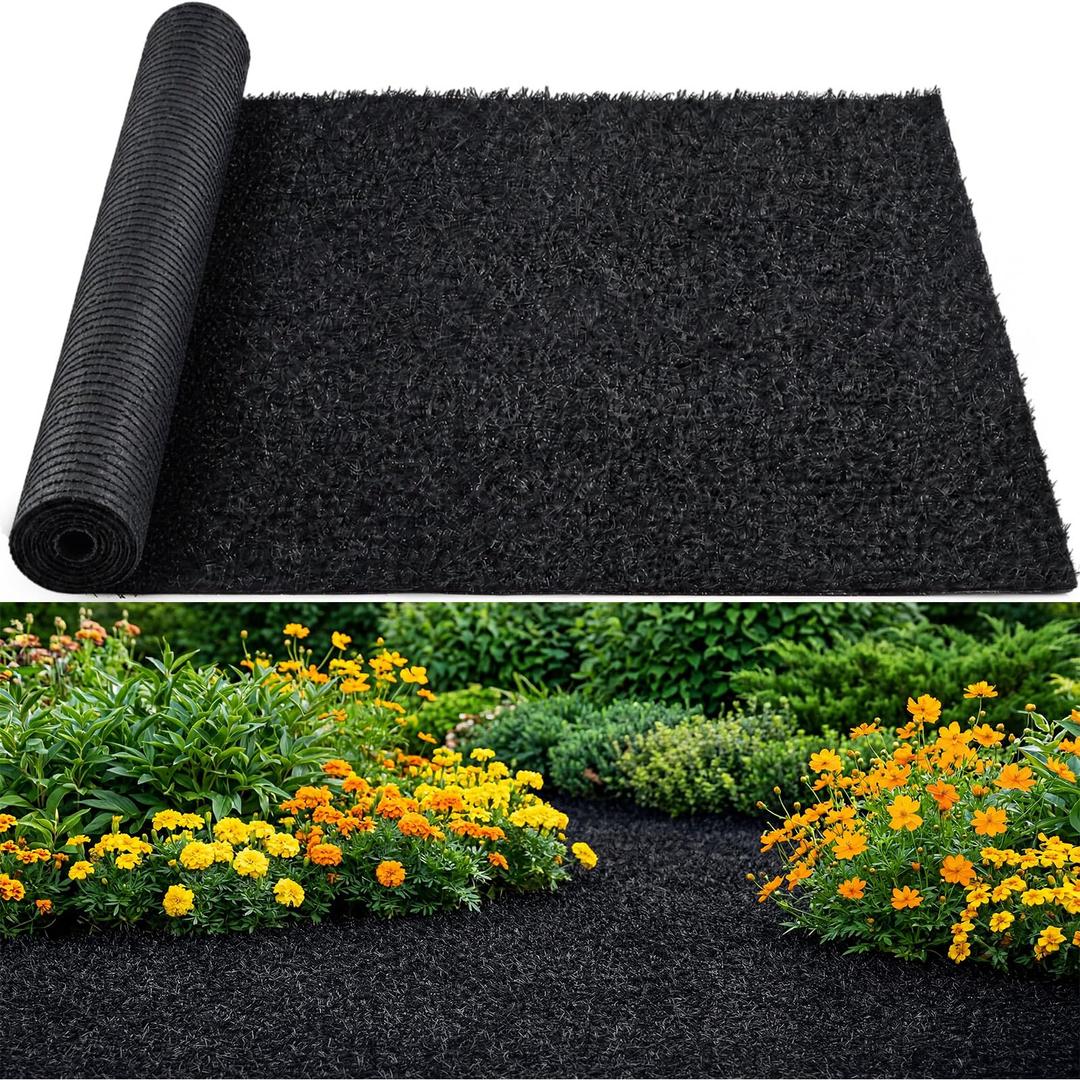 Nuanchu 2 x 10 ft Recycled Rubber Walkway, Black Rubber Mulch Mat Roll for Landscaping Outdoor, Imitation Grass Design Natural Looking Mulch Solution for Garden Pathway, Barrier & Edging Border