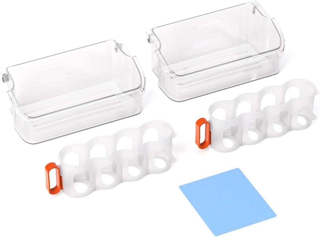 2PCS 240324502 Refrigerator Door Bin Shelf Replacement Compatible with Frigidaire, Kenmore Refrigerators, Replaces Part 240324510 240324511 240324513 240324514 (With 2 Pcs Can Organizer)