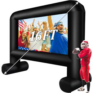16FT Inflatable Movie Screen Outdoor, Blow up Projector Screen Support Front & Rear Projection for Backyard Outdoor Movie Night Barbecue Pool Party with Blower and Carry Bag