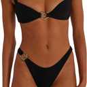 SOLY HUX Metal Ring High Cut Bikini Sets for Women Brazilian Cheeky Two Piece Sexy Bikinis Bathing Suit Swimsuits (Medium, Solid Black)