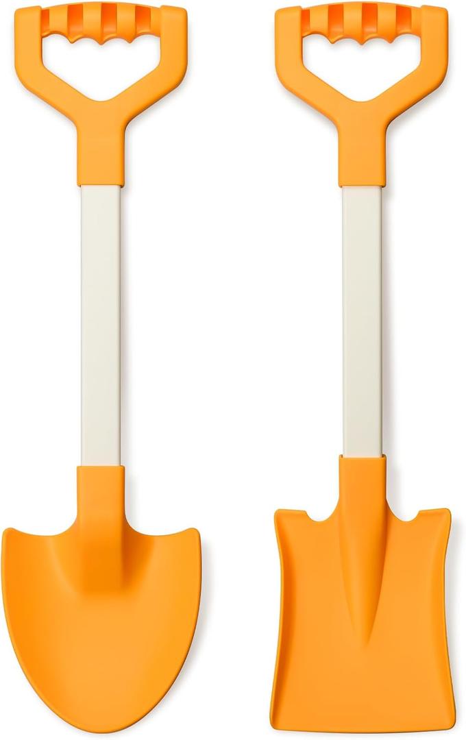 20 Long Sand Beach Shovels for Kids Heavy Duty Plastic Summer Sand Scoops Spades Toy Sandbox Garden Snow Digging Play Gift Set Party Bundle 2 Pack Orange