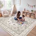 11x11 Living Room Square Rug: Washable Non Slip Stain Resistant Area Rug for Dining Room Bedroom Office High Traffic Area Soft Low Pile Carpet Vintage Distressed Farmhouse Floor Mat (11x11,Beige)