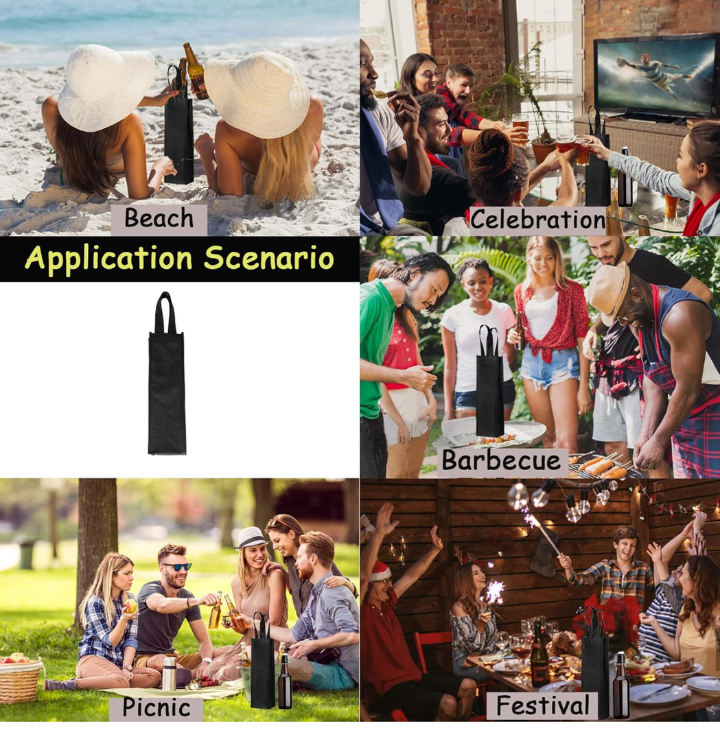 Black Wine Tote Bag, Reusable Non-Woven Fabric Wine Bags for Wine Bottles Gifts, 4"x 3.5" x 13.8" 20 Pack Wine Gift Bags with Handles, Wine Gift for Party, Wedding