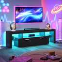 Clikuutory Modern Lighting 63 inch TV Stand with Large Storage Drawer for 50 55 60 65 70 75 Inch TVs, TV Console with 20 Color LED Lights, Entertainment Center Media and Open Shelf for Bedroom, Black