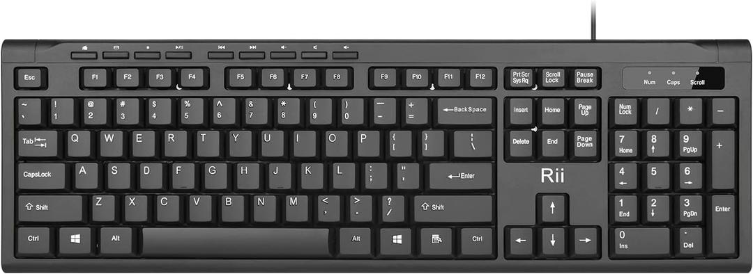 Rii RK907 Ultra-Slim Compact USB Wired Keyboard for Mac and PC,Windows 10/8 / 7 / Vista/XP (Black) (1PCS)