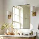 ANDY STAR Gold Bathroom Mirror for Wall, 20x28 Brushed Brass Metal Rounded Corner Rectangle Mirror, Wall Mirror in Stainless Steel Metal Frame, 1" Deep Set Design Hangs Horizontal Or Vertical