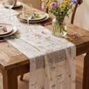 Remagr 9.8 ft Flower Table Runner Embroidery Flower Seasonal Table Decorations Tulle Fabric for Home Indoor Decor, Bridal Shower Wedding, Baby Shower Parties, Holiday DIY Craft Kitchen Decor