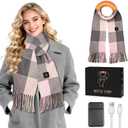 Heated Scarf for Men Women, Heating Scarf for Neck Warmer with Portable 5000mAh Battery 3 Temperature Adjustable (Pink Square Grey)