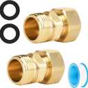 Garden Hose Swivel Connector,3/4 GHT Female to 3/4 Male Water Hose Adapter for 180 - 360 Swivel Faucet Brass Fittings - 2 Pack + PTFE Leak Proof Tape + Washer