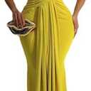Yuopeid Women's Sexy Sleeveless Deep V Neck Fashion Ruched Bodycon Floor Length Formal Evening Party Maxi Long Dress, Yellow, Small