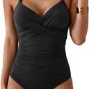 Eomenie One Piece Swimsuit for Women Tummy Control Ruched Bathing Suit Tie Back Slimming Swimsuit (XL)