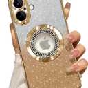 Misscase for iPhone 16 Magnetic Glitter Case Compatible with MagSafe,Full Protection Slim Shockproof Anti-Scratch Case with Camera Lens Protector Logo View Dust-Proof Net for Women Gold (iPhone 16 (6.1"))
